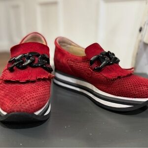 Price $250 Women's Softwave Ferrari red Loafers with Chain Detail